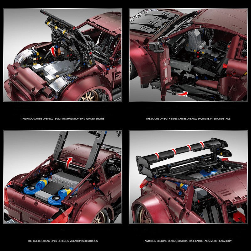 Red Turbo Sports Car Building Bricks Model, 2238 pcs