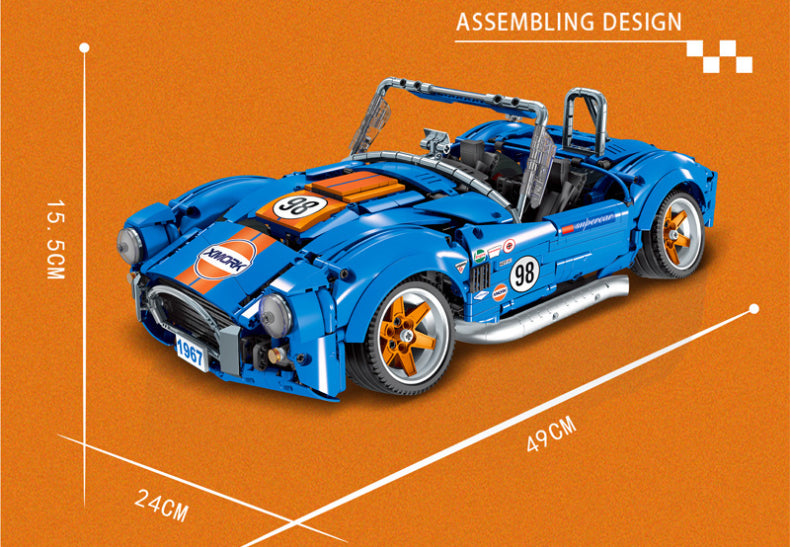 Blue Roadster 427-Style Brick Model with Side Pipes (1:10, 1816 pcs)