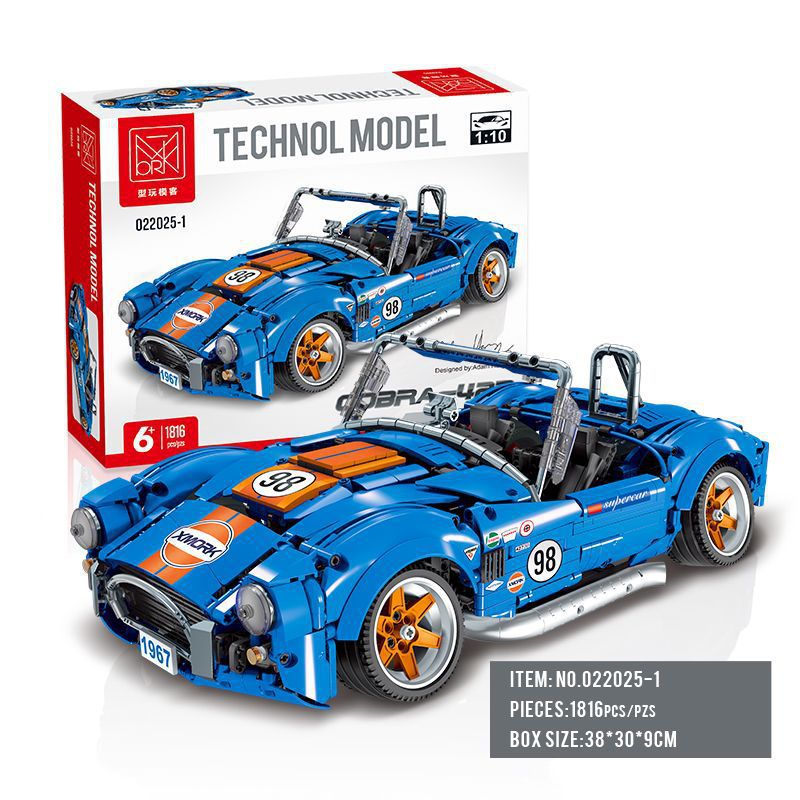 Blue Roadster 427-Style Brick Model with Side Pipes (1:10, 1816 pcs)