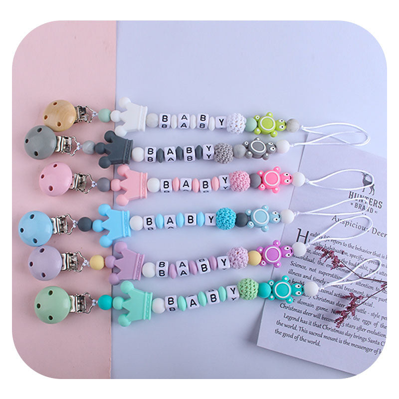Letters Pacifier Clip with Turtle Teether Charm