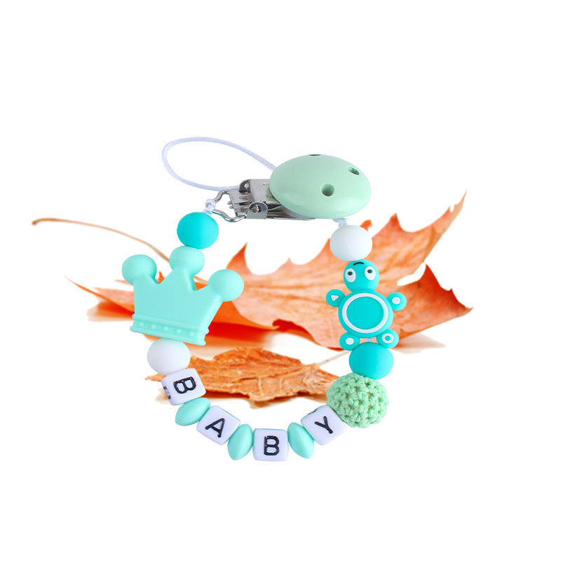 Letters Pacifier Clip with Turtle Teether Charm