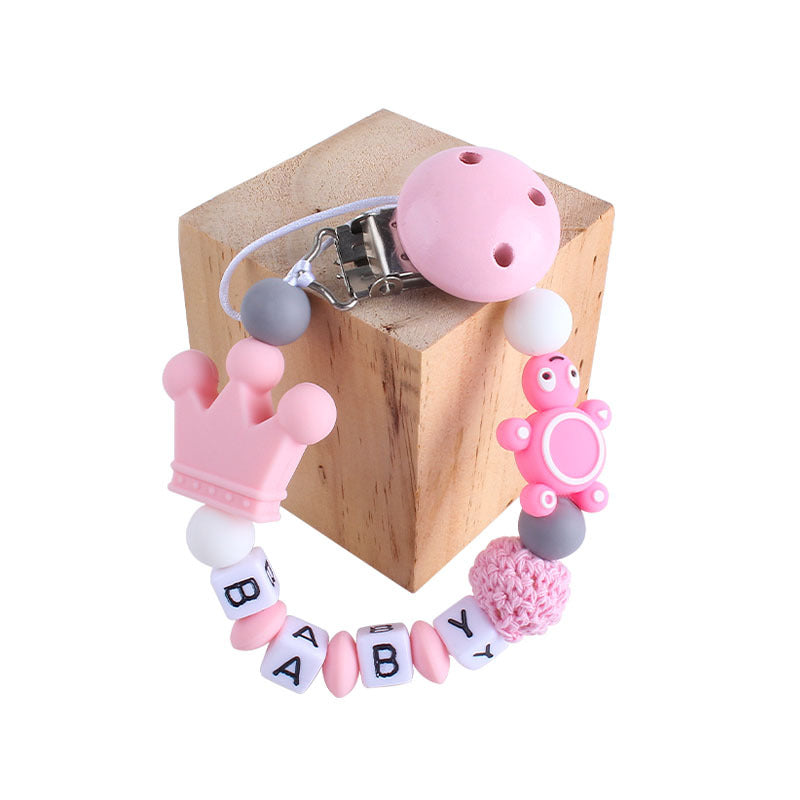 Letters Pacifier Clip with Turtle Teether Charm