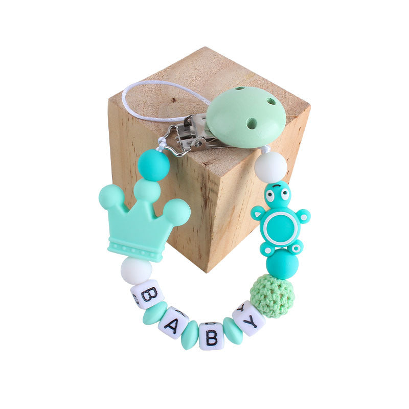 Letters Pacifier Clip with Turtle Teether Charm