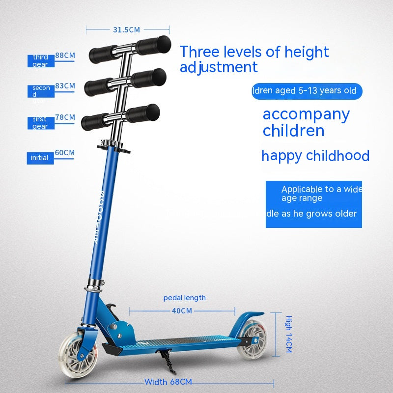 Kids Aluminum Foldable Scooter with Light-Up Wheels – Adjustable 60 to 88 cm