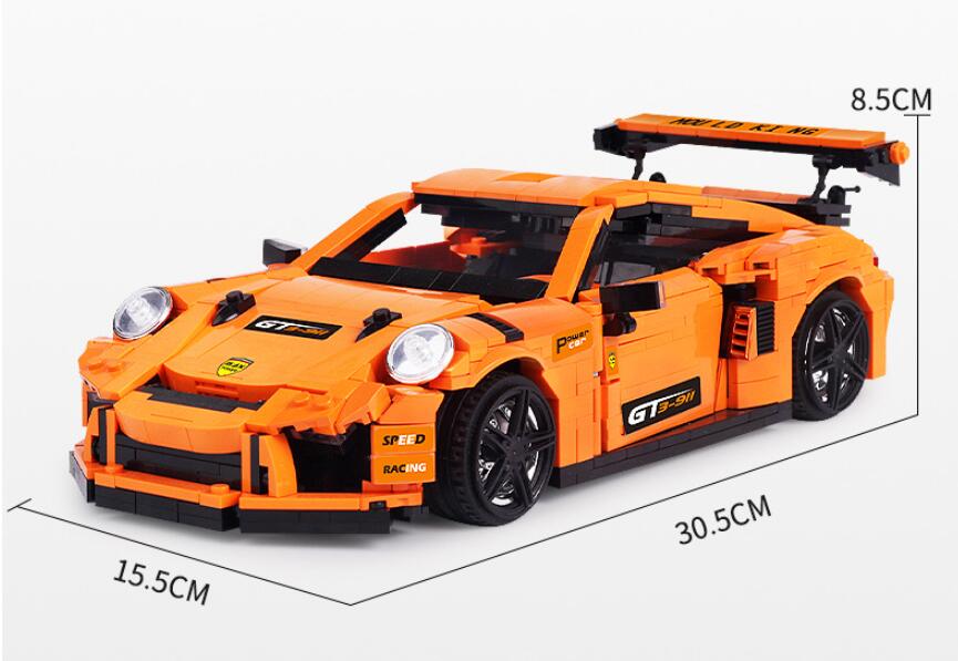 GT3-911 Orange Racing Car Brick Model with Rear Wing (1072 pcs)