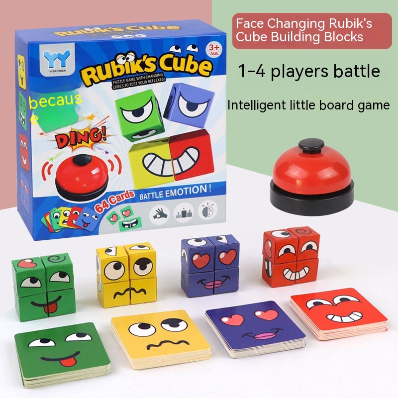 Face Changing Expression Blocks Game – 64 Cards, Optional Bell