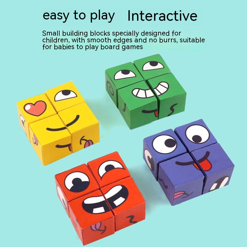 Face Changing Expression Blocks Game – 64 Cards, Optional Bell