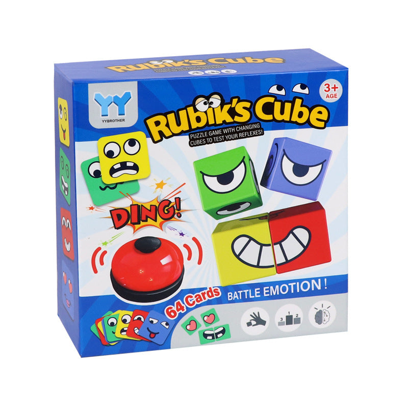Face Changing Expression Blocks Game – 64 Cards, Optional Bell