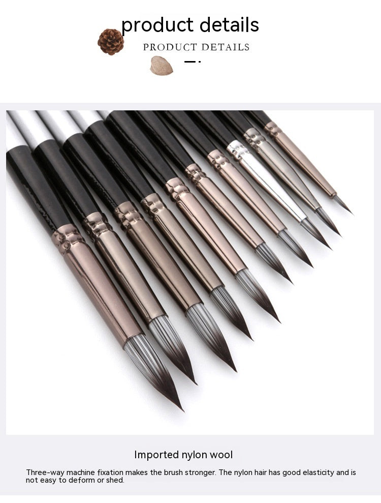 10-Piece Nylon Round Watercolor Brush Set with Wood Handles