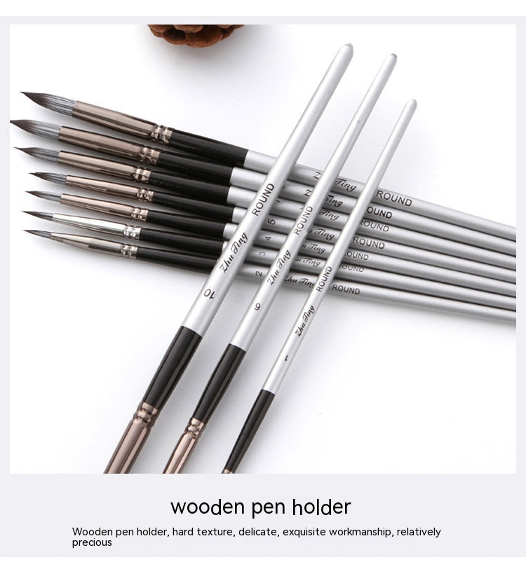 10-Piece Nylon Round Watercolor Brush Set with Wood Handles