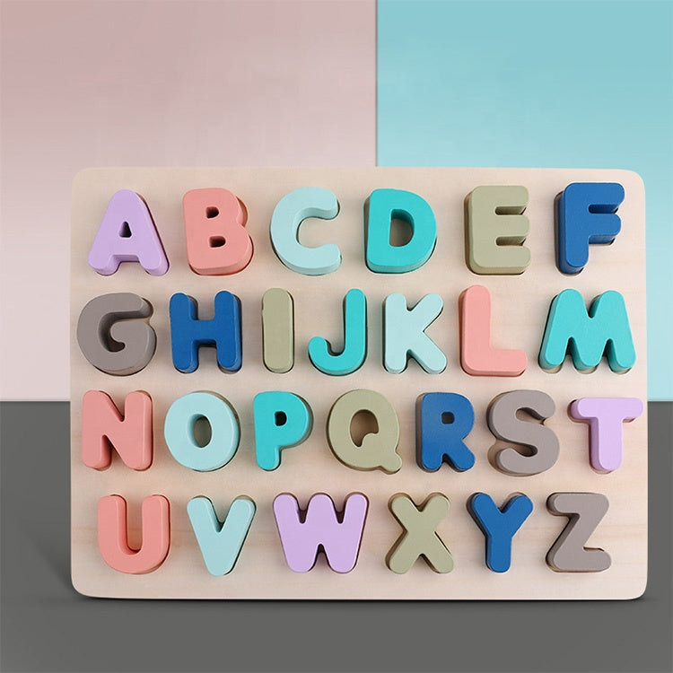 Macaron Wooden Alphabet, Number & Shape Puzzle Board (29.5×22 cm)