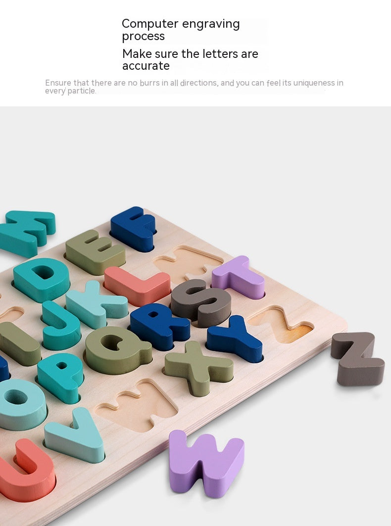 Macaron Wooden Alphabet, Number & Shape Puzzle Board (29.5×22 cm)