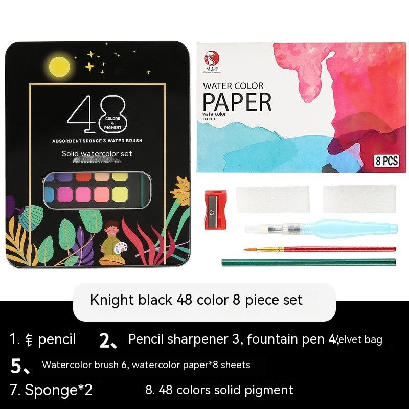 48-Color Solid Watercolor Paint Set in Metal Case (Black Knight / Girl Pink / Sunshine Blue)
