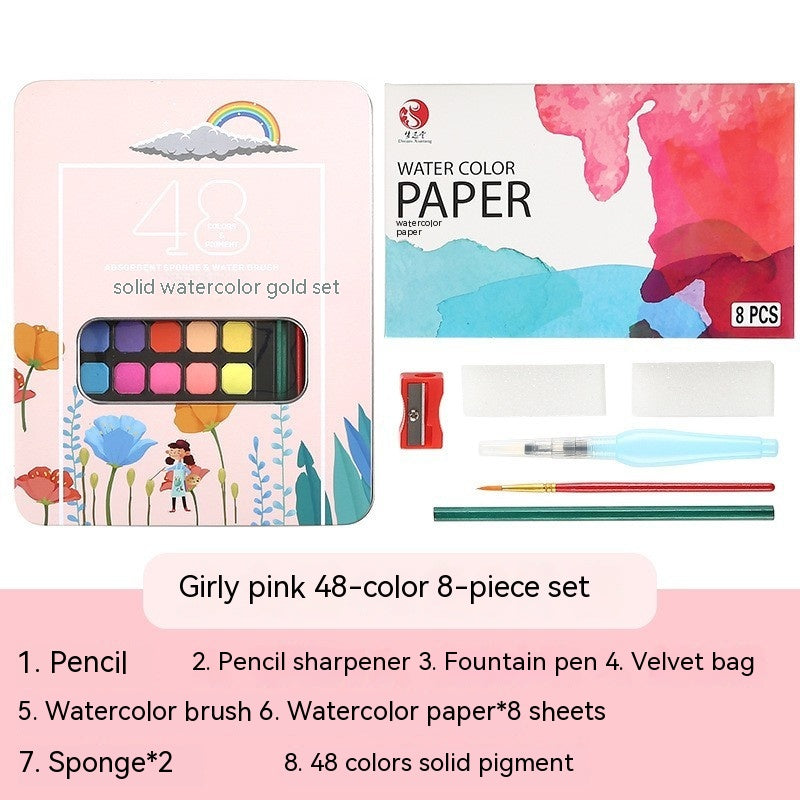 48-Color Solid Watercolor Paint Set in Metal Case (Black Knight / Girl Pink / Sunshine Blue)