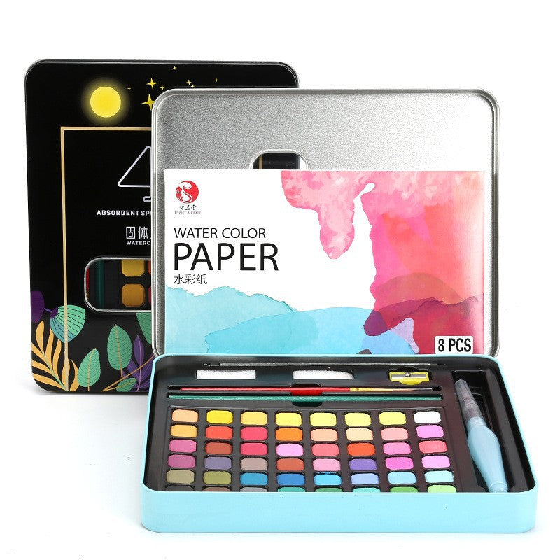 48-Color Solid Watercolor Paint Set in Metal Case (Black Knight / Girl Pink / Sunshine Blue)