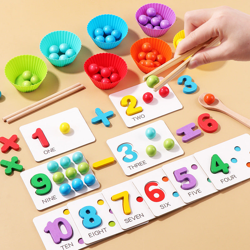 Montessori Counting Clip Beads Game with Number Cards