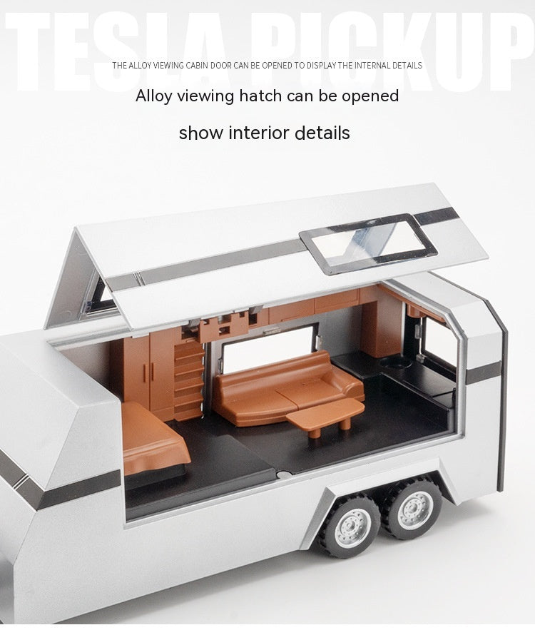 Cyber Pickup With RV Trailer – 1:32 Alloy Model With Lights