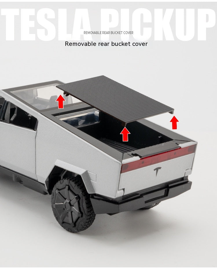 Cyber Pickup With RV Trailer – 1:32 Alloy Model With Lights