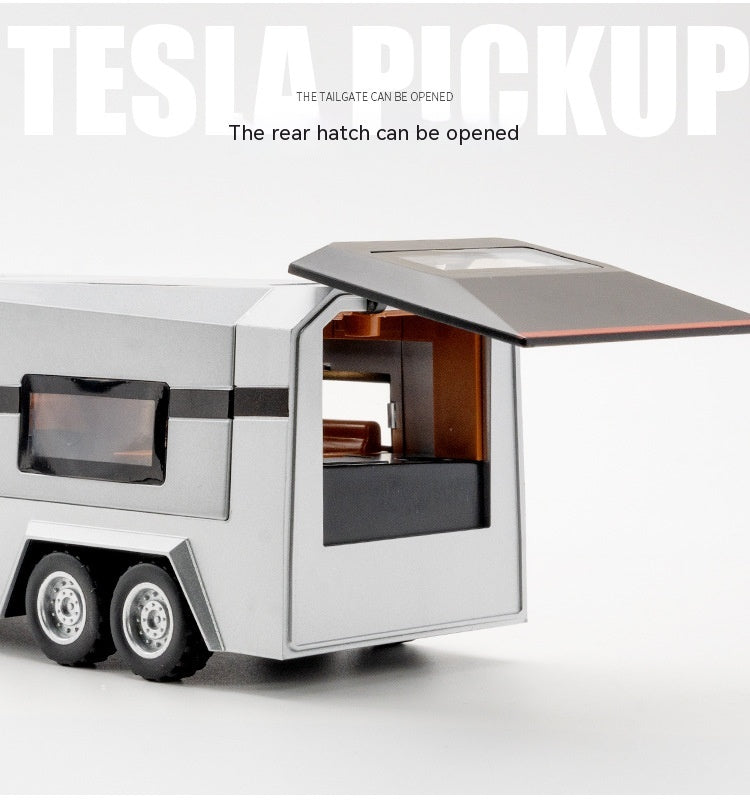 Cyber Pickup With RV Trailer – 1:32 Alloy Model With Lights