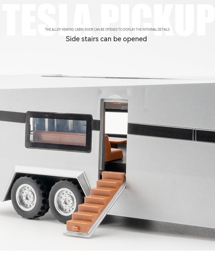 Cyber Pickup With RV Trailer – 1:32 Alloy Model With Lights