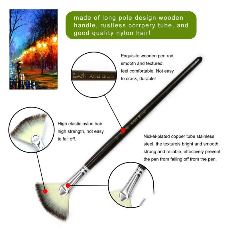 6-Piece Fan-Shaped Nylon Watercolor and Gouache Brush Set