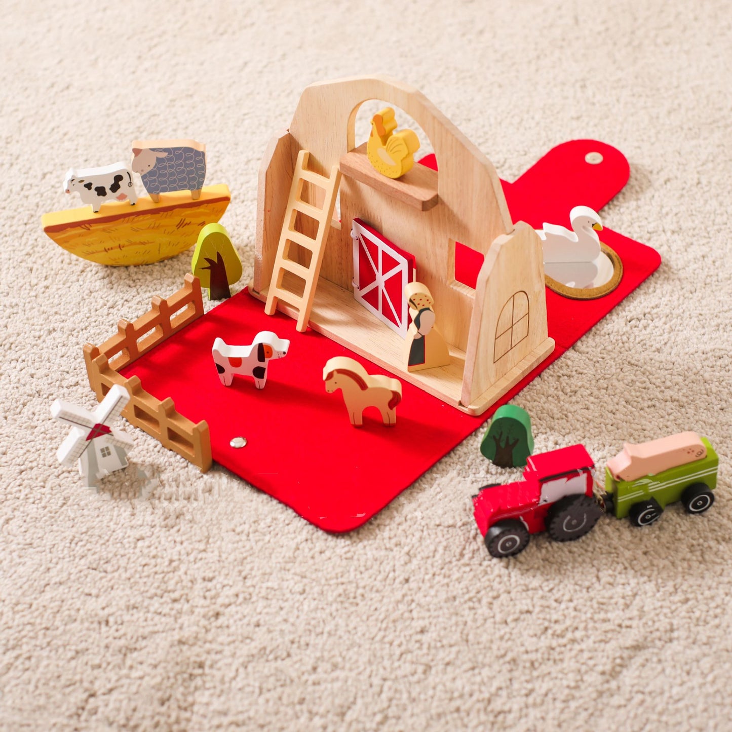 Wooden Barn Farm Playset for Kids - Cognitive Pretend Play Set