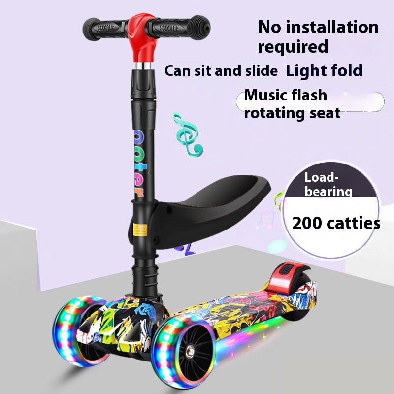 Kids 3-in-1 Foldable Scooter with Seat & LED Wheels (2–12 Years)
