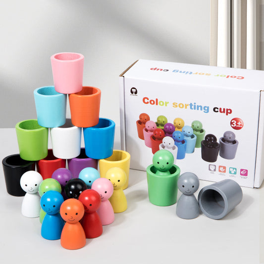 Montessori Color Sorting Cups with Peg People (12 Colors)