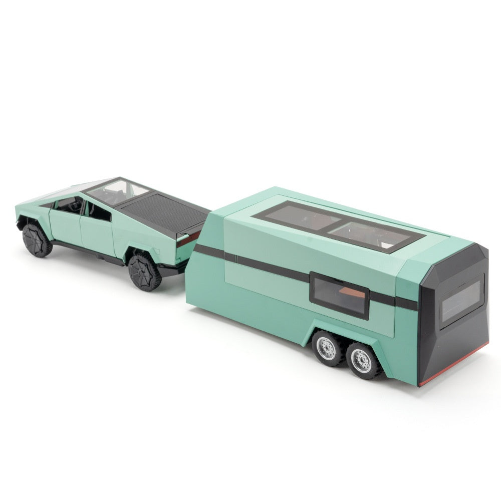 Cyber Pickup With RV Trailer – 1:32 Alloy Model With Lights