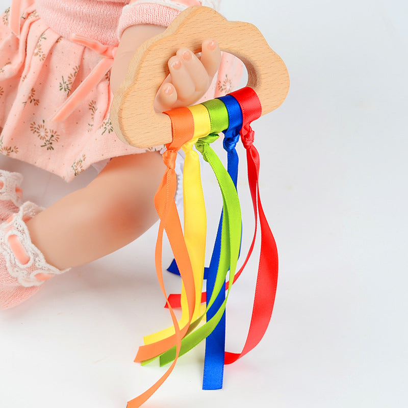 Beech Wood Ribbon Teether Sensory Ring for Babies