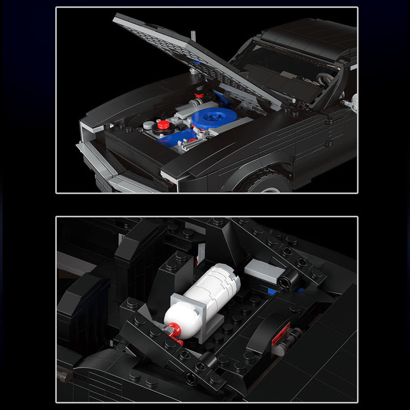 Black Muscle Car Brick Model with Supercharged Engine (1439 pcs)