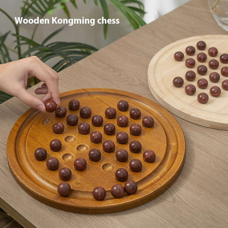 Wooden Peg Solitaire Board Game, Solid Wood or Bamboo (13.5–29 cm)