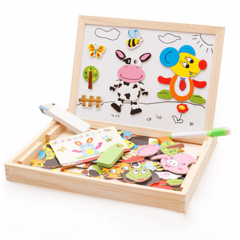 Double-sided Magnetic Puzzle Box with Drawing Board for Kids