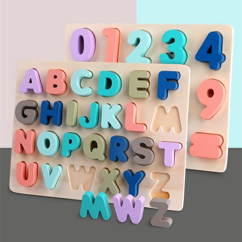 Macaron Wooden Alphabet, Number & Shape Puzzle Board (29.5×22 cm)
