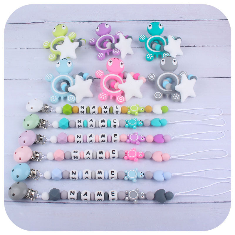 Personalized Turtle Silicone Teether and Pacifier Chain Set