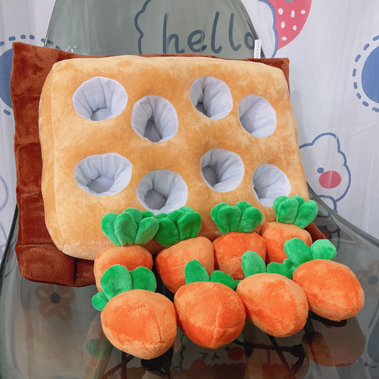 Plush Carrot Harvest Puzzle Cushion with Pullout Radishes