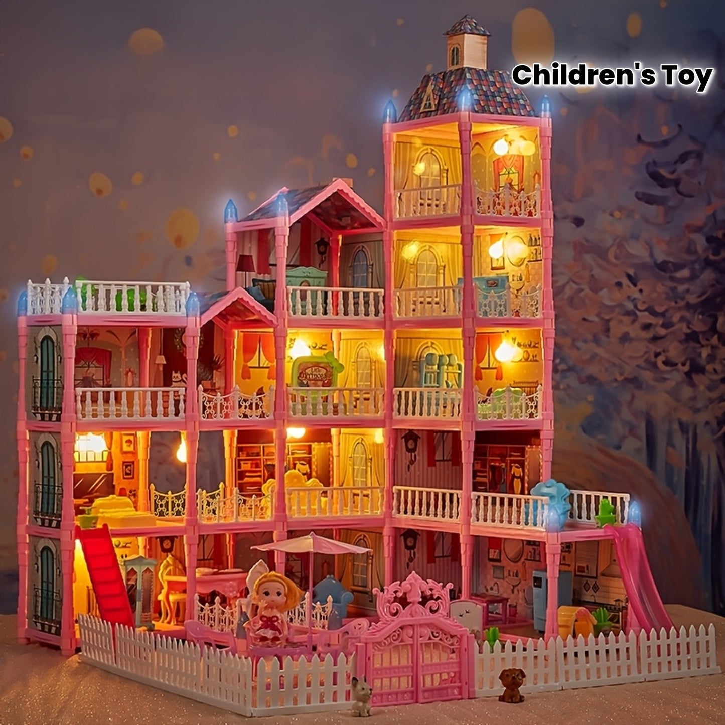Five-Story Princess Dollhouse Playset - 16 Rooms, 374 pcs
