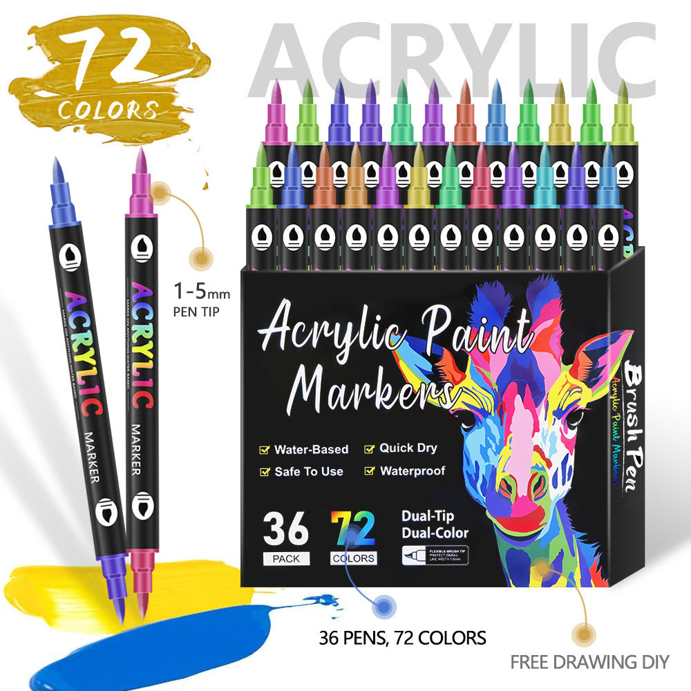 Dual-Tip Acrylic Paint Markers — Quick-Dry, Opaque, Washable (12/24/36)