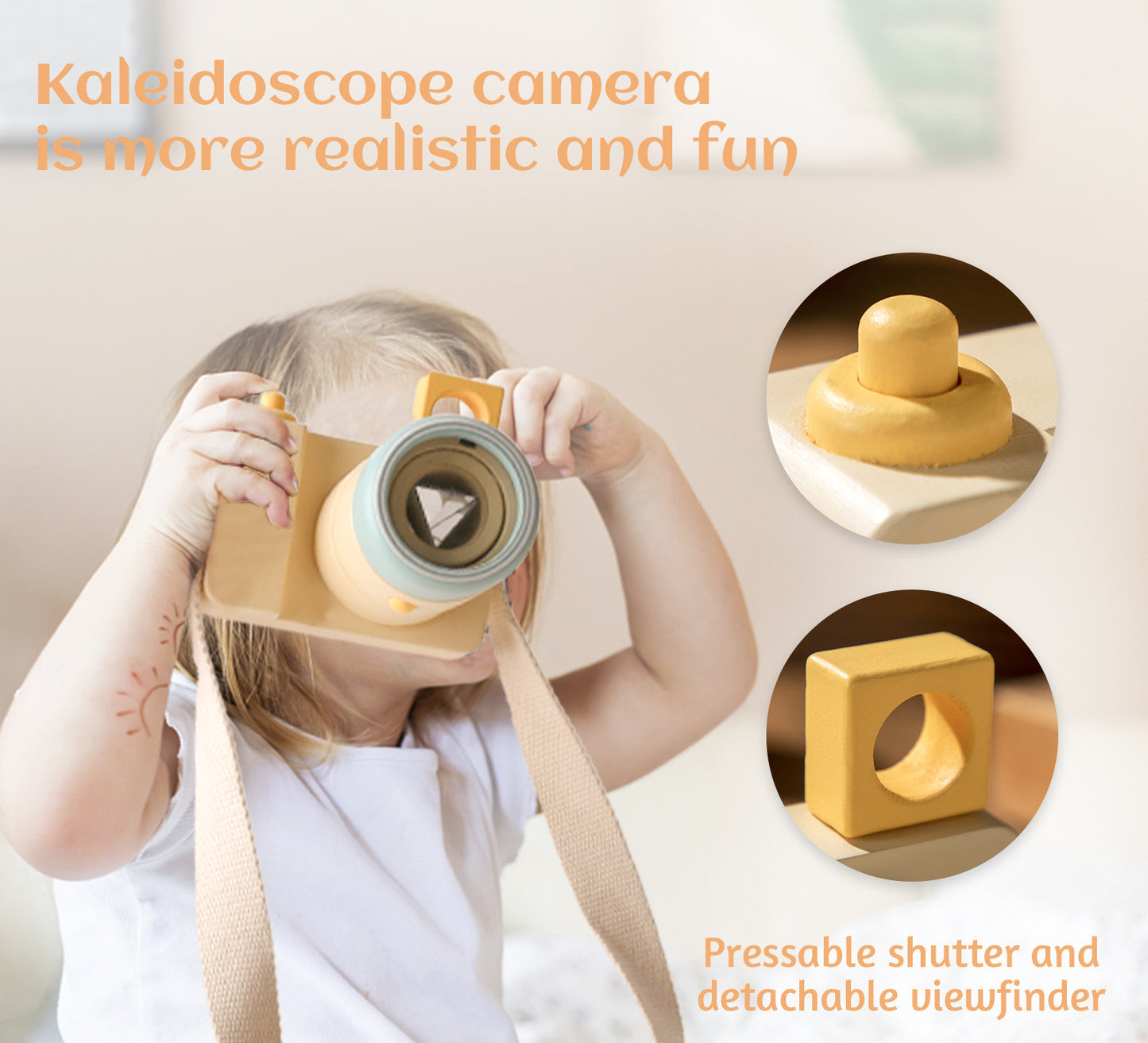 Wooden Kaleidoscope Camera Toy for Pretend Photography