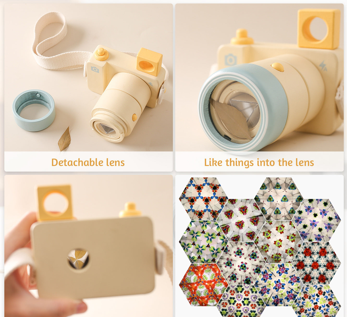 Wooden Kaleidoscope Camera Toy for Pretend Photography
