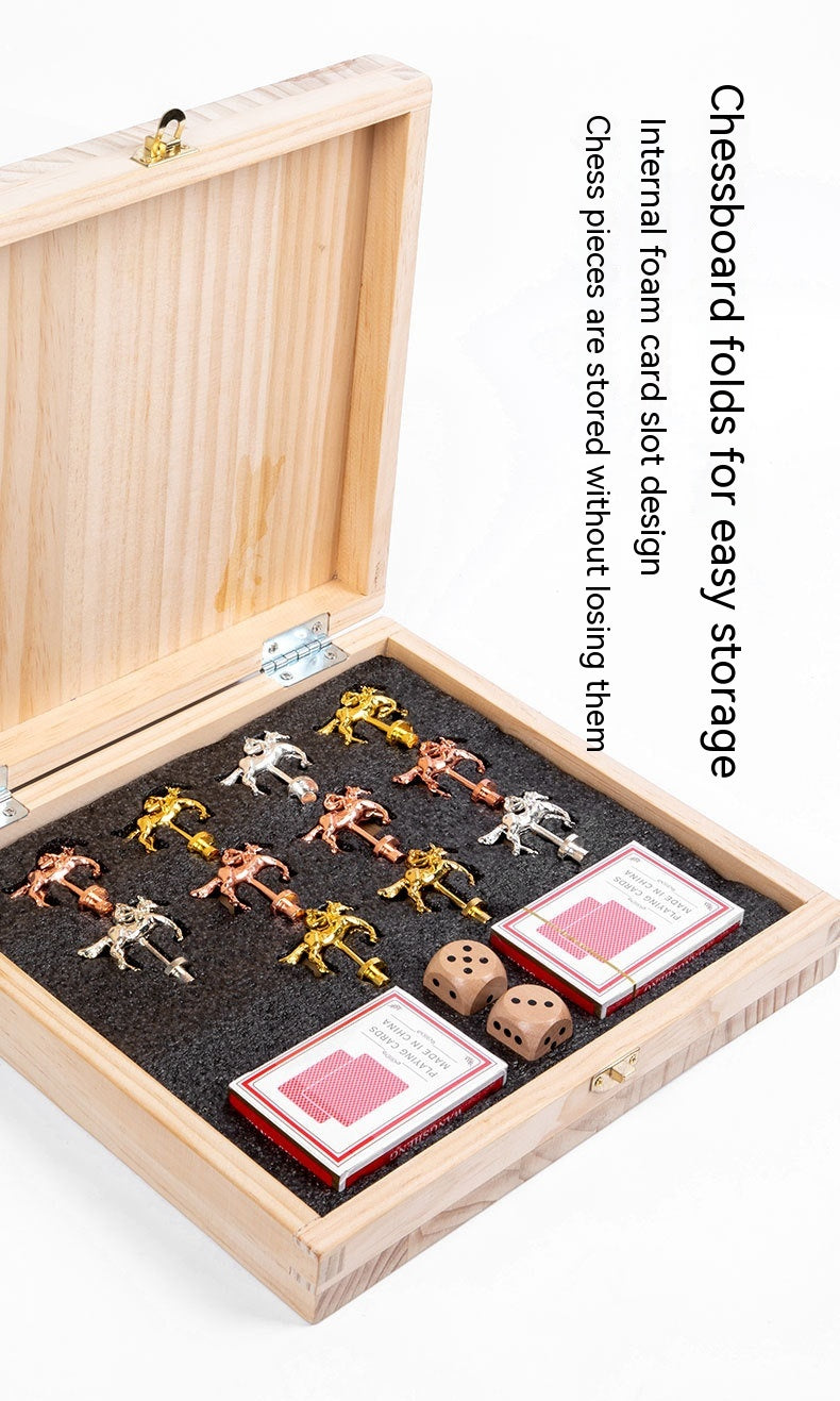 Folding Wooden Horse Racing Board Game with Metal Horses and Cards