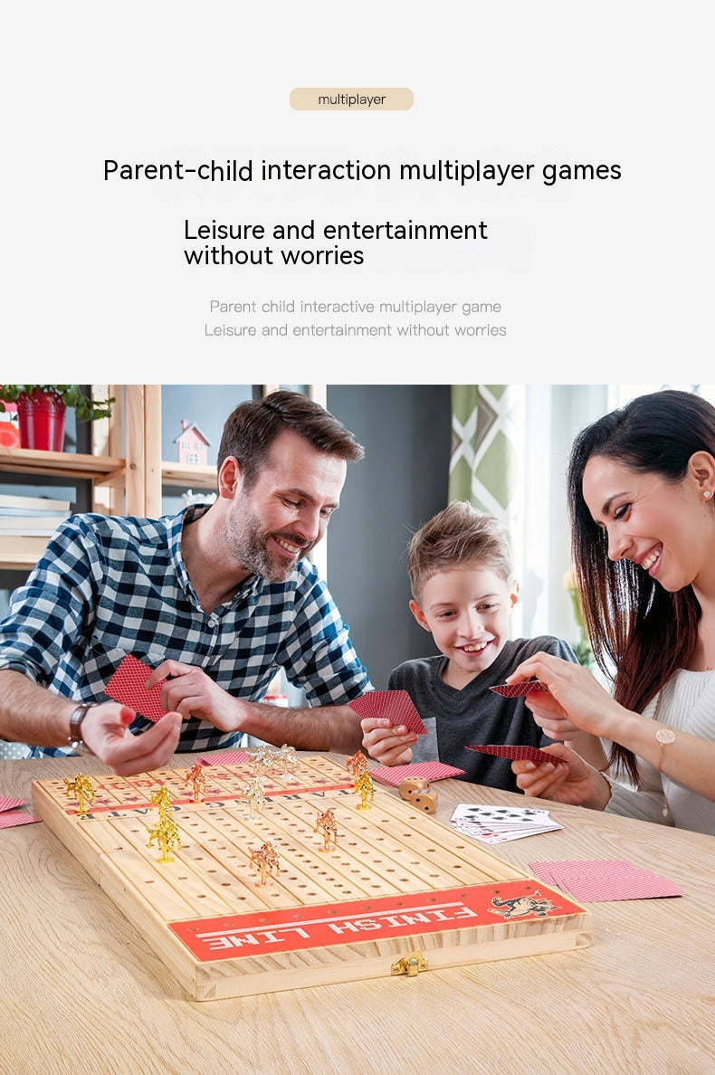 Folding Wooden Horse Racing Board Game with Metal Horses and Cards