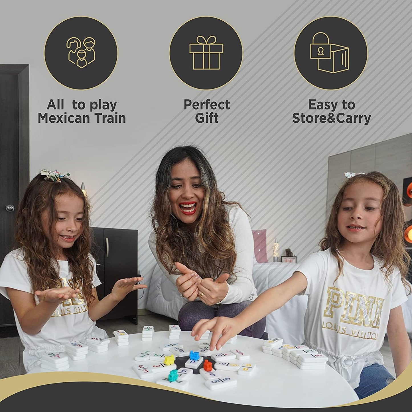 Aluminum Case Mexican Train Dominoes Set With Trains & Score Pads