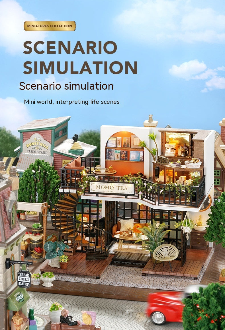 3D DIY Miniature Tea House – Wooden Handmade Model with LED