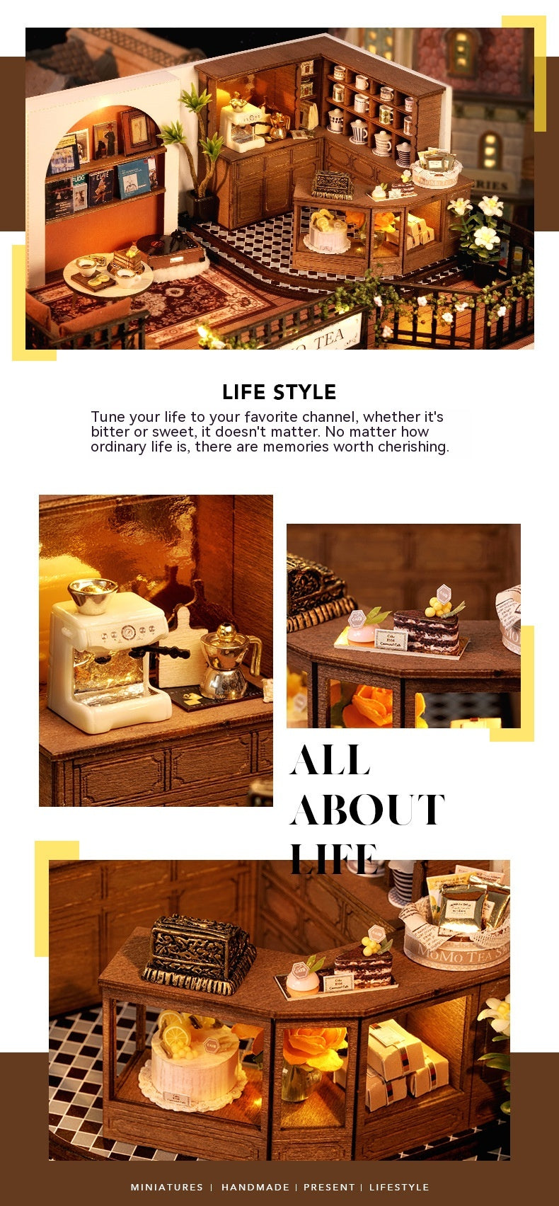 3D DIY Miniature Tea House – Wooden Handmade Model with LED