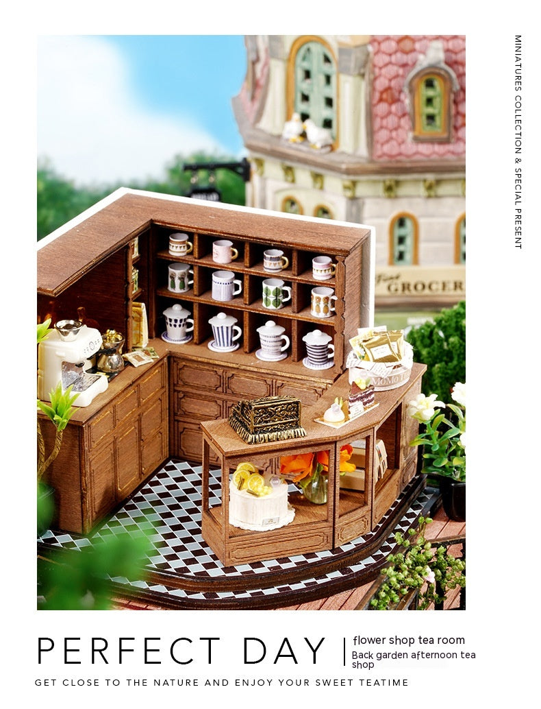 3D DIY Miniature Tea House – Wooden Handmade Model with LED