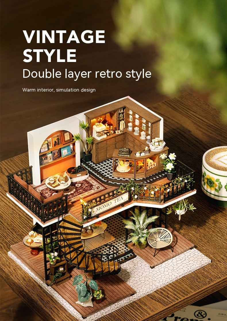 3D DIY Miniature Tea House – Wooden Handmade Model with LED
