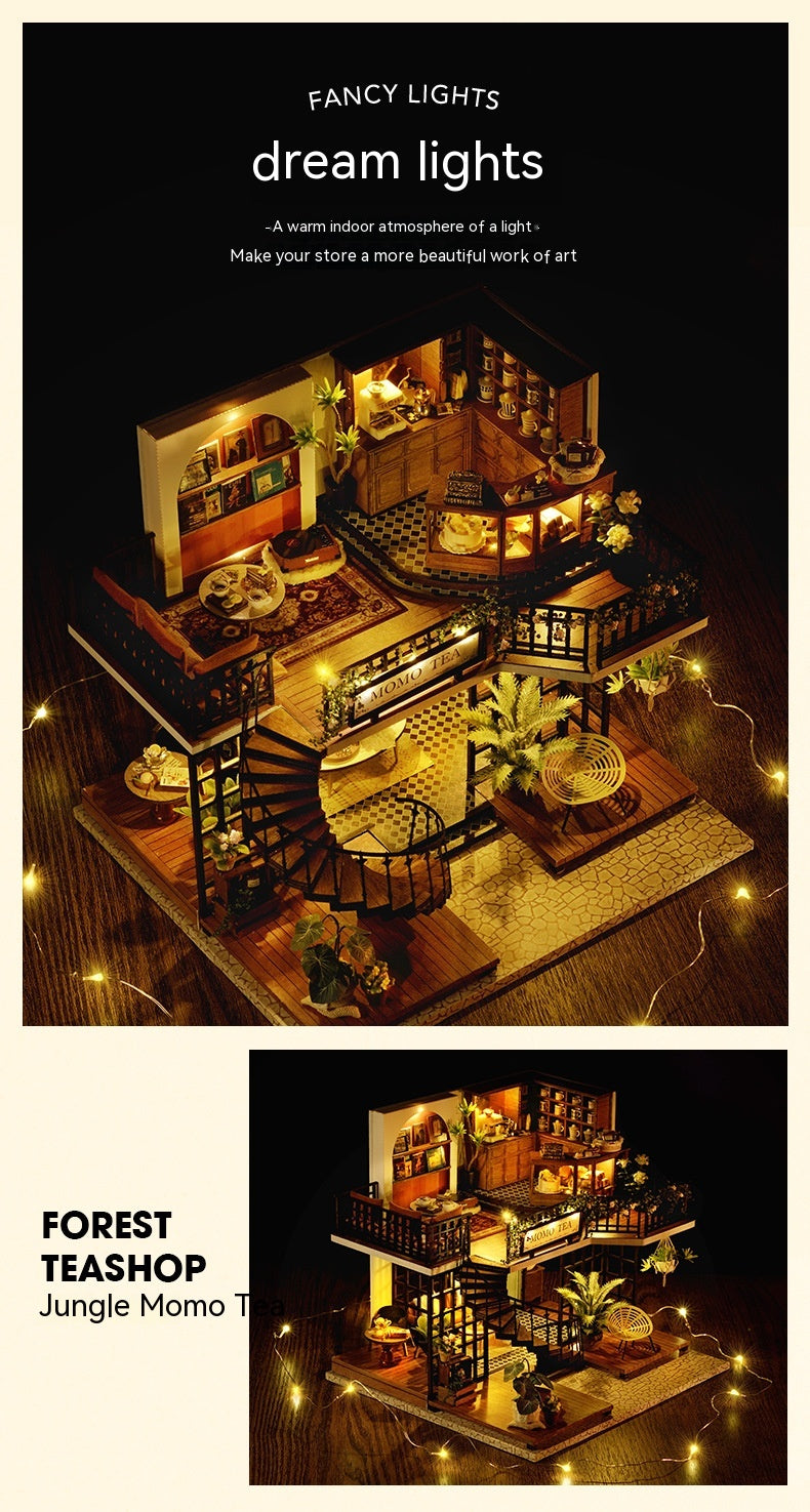 3D DIY Miniature Tea House – Wooden Handmade Model with LED