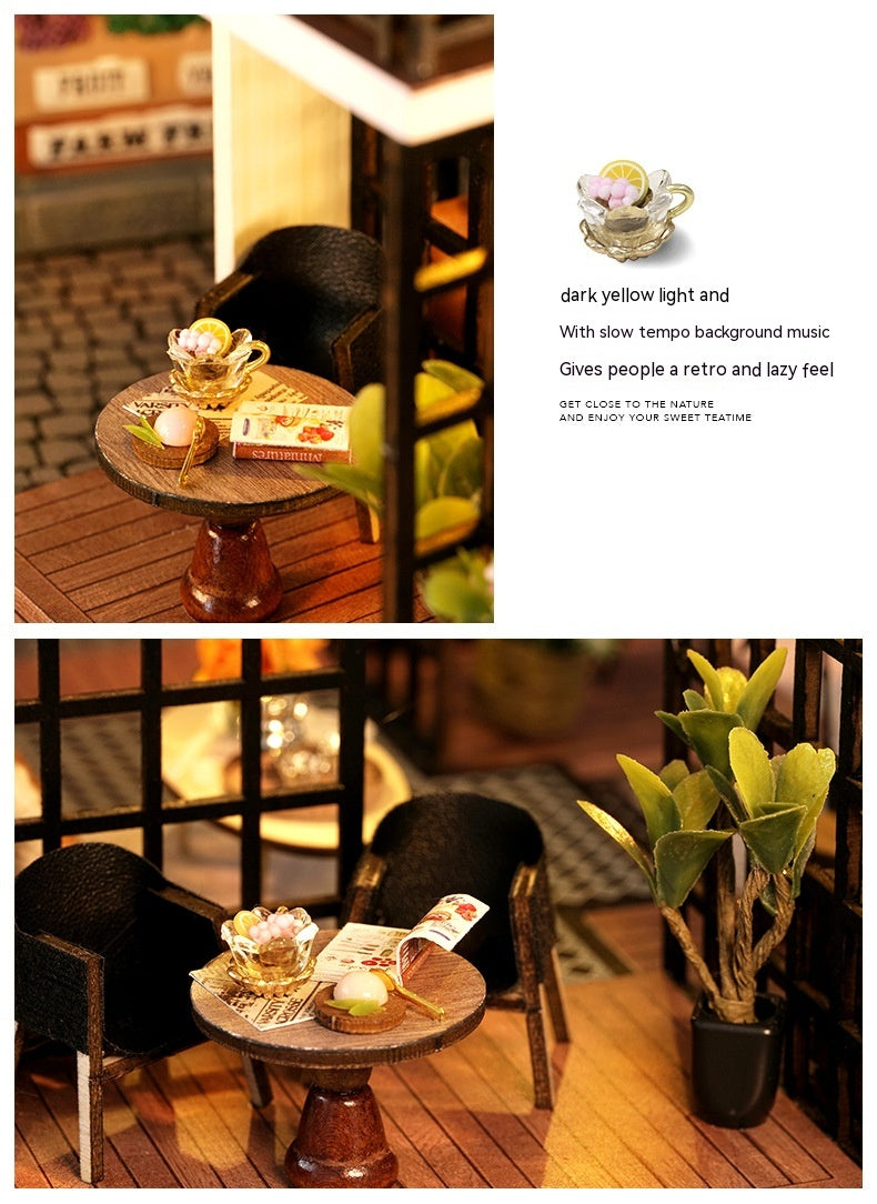 3D DIY Miniature Tea House – Wooden Handmade Model with LED