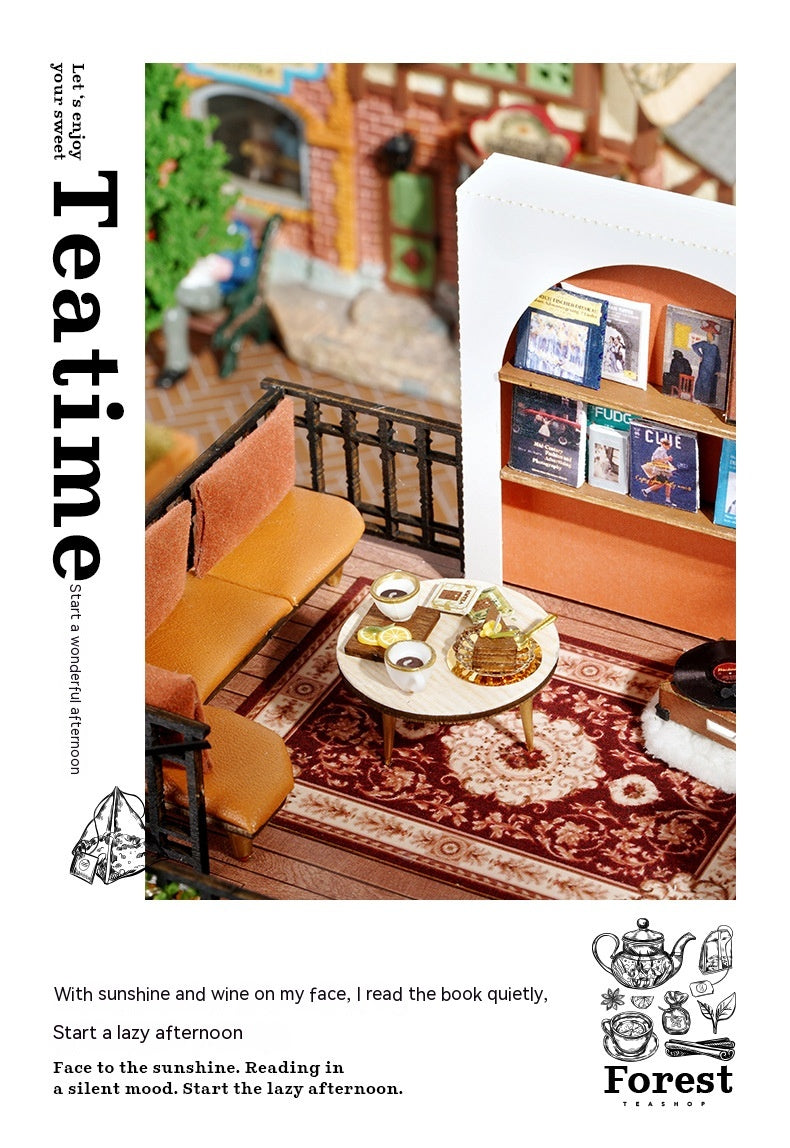 3D DIY Miniature Tea House – Wooden Handmade Model with LED